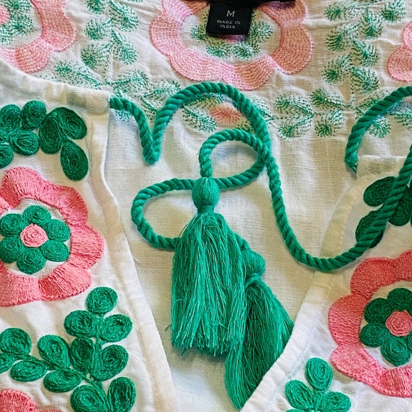 J.Crew Embroidered Linen Cotton Tunic Cover-Up Dress White Floral Tassel Size M - Picture 6 of 8